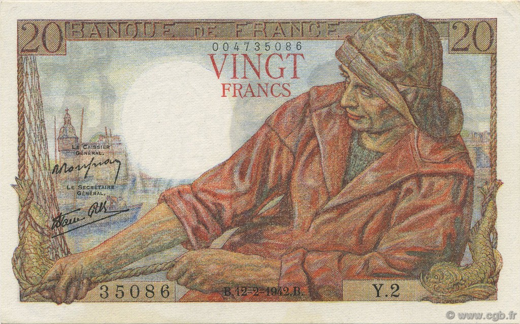 20 Francs PÊCHEUR FRANCE  1942 F.13.01 SPL