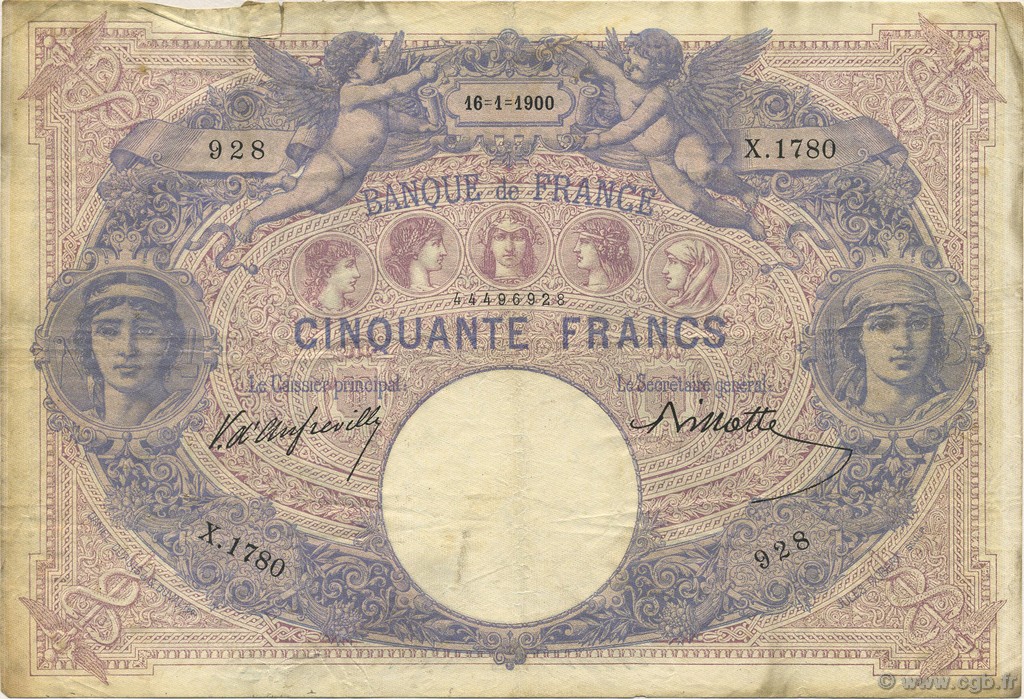 50 Francs BLEU ET ROSE FRANCE  1900 F.14.12 TB+