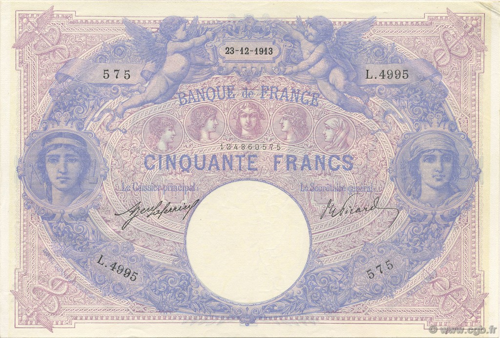 50 Francs BLEU ET ROSE FRANCE  1913 F.14.26 SUP à SPL