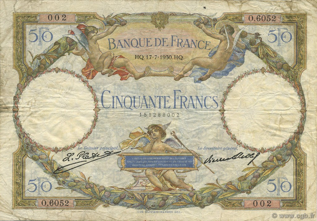 50 Francs LUC OLIVIER MERSON FRANCE  1930 F.15.04 TB