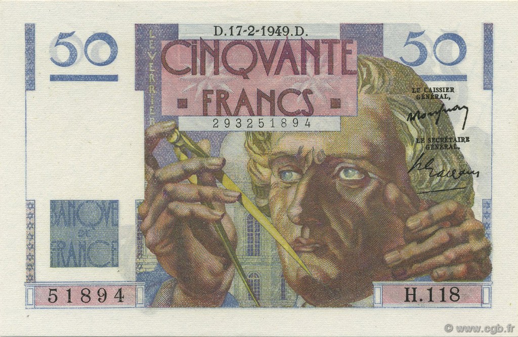 50 Francs LE VERRIER FRANCE  1949 F.20.11 SPL+