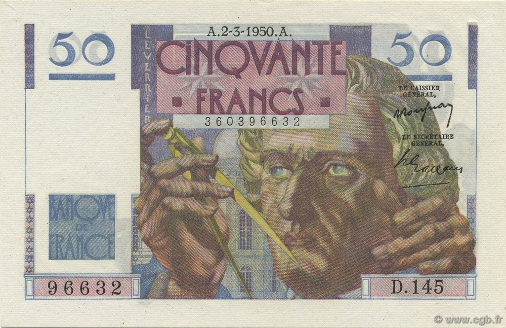 50 Francs LE VERRIER FRANCE  1950 F.20.14 SPL+