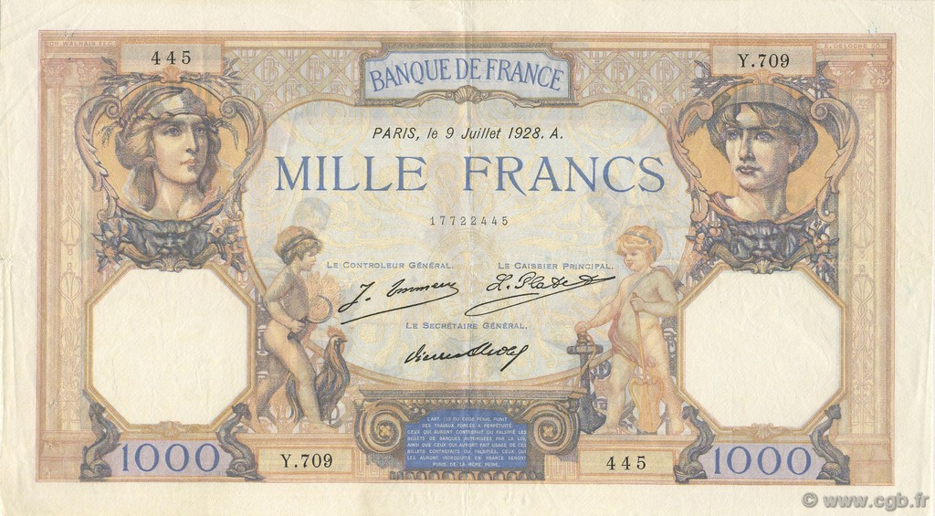 1000 Francs CÉRÈS ET MERCURE FRANCE  1928 F.37.02 TTB+ à SUP