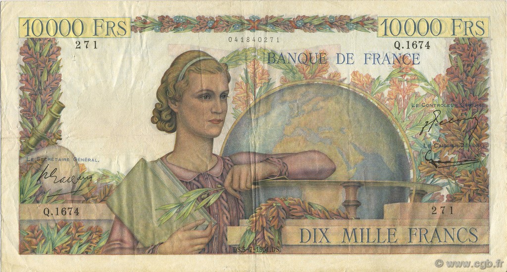 10000 Francs GÉNIE FRANÇAIS FRANCE  1951 F.50.52 pr.TTB