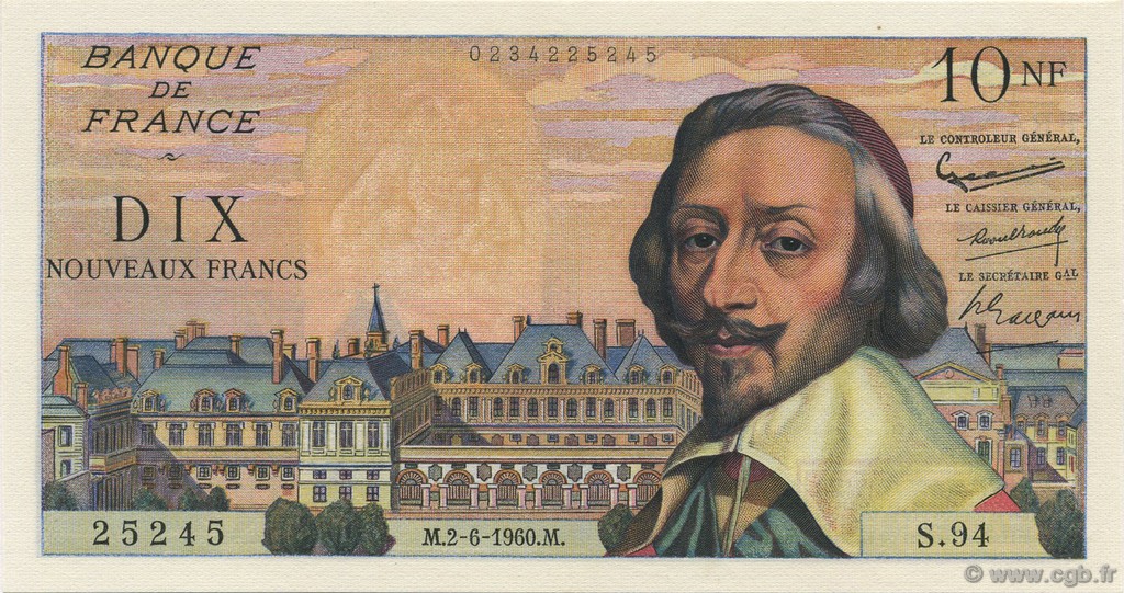 10 Nouveaux Francs RICHELIEU FRANCE  1960 F.57.08 SUP+