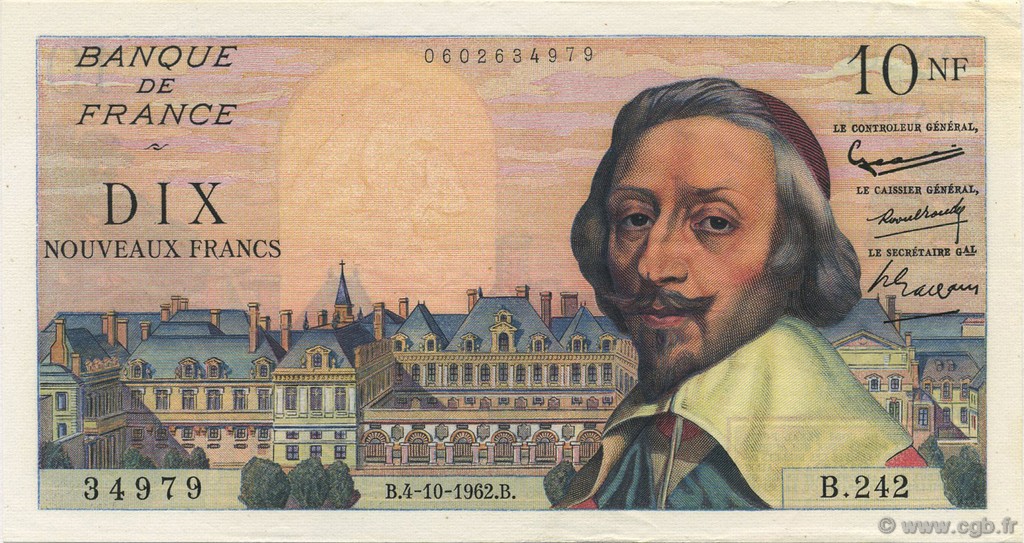 10 Nouveaux Francs RICHELIEU FRANCE  1962 F.57.21 pr.SPL