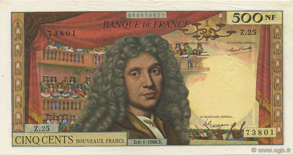 500 Nouveaux Francs MOLIÈRE FRANCE  1966 F.60.09 SUP