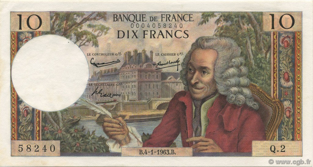 10 Francs VOLTAIRE FRANCE  1963 F.62.01 pr.NEUF