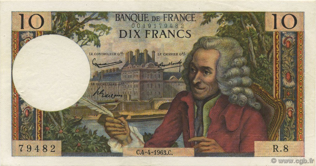 10 Francs VOLTAIRE FRANCE  1963 F.62.02 SUP