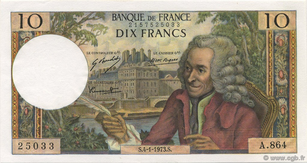 10 Francs VOLTAIRE FRANCE 1973 F.62.60 pr.NEUF