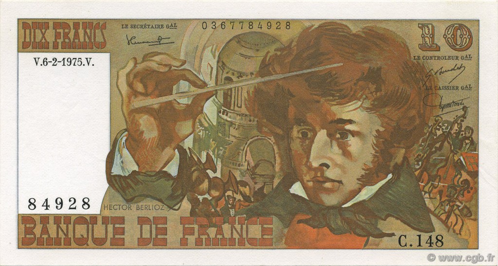 10 Francs BERLIOZ FRANCE  1975 F.63.08 SPL