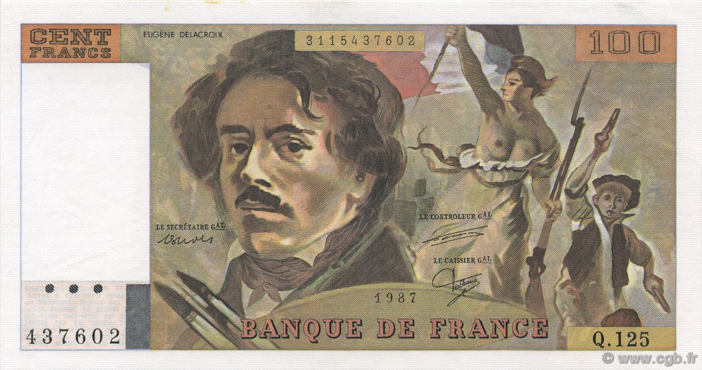 100 Francs DELACROIX modifié FRANCE  1987 F.69.11 SPL+