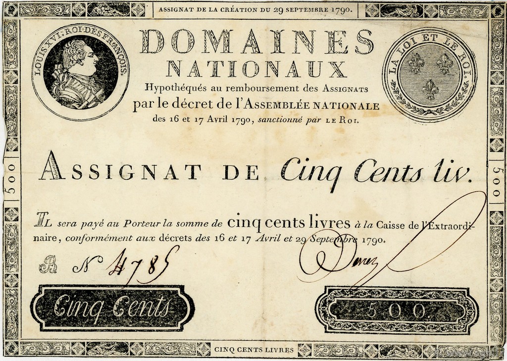 500 Livres FRANCE  1790 Ass.10a TTB