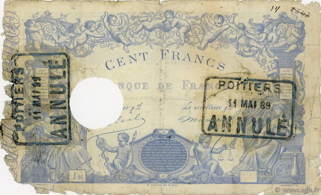 100 Francs type 1862 Indices Noirs FRANCE  1864 F.A34.02 AB