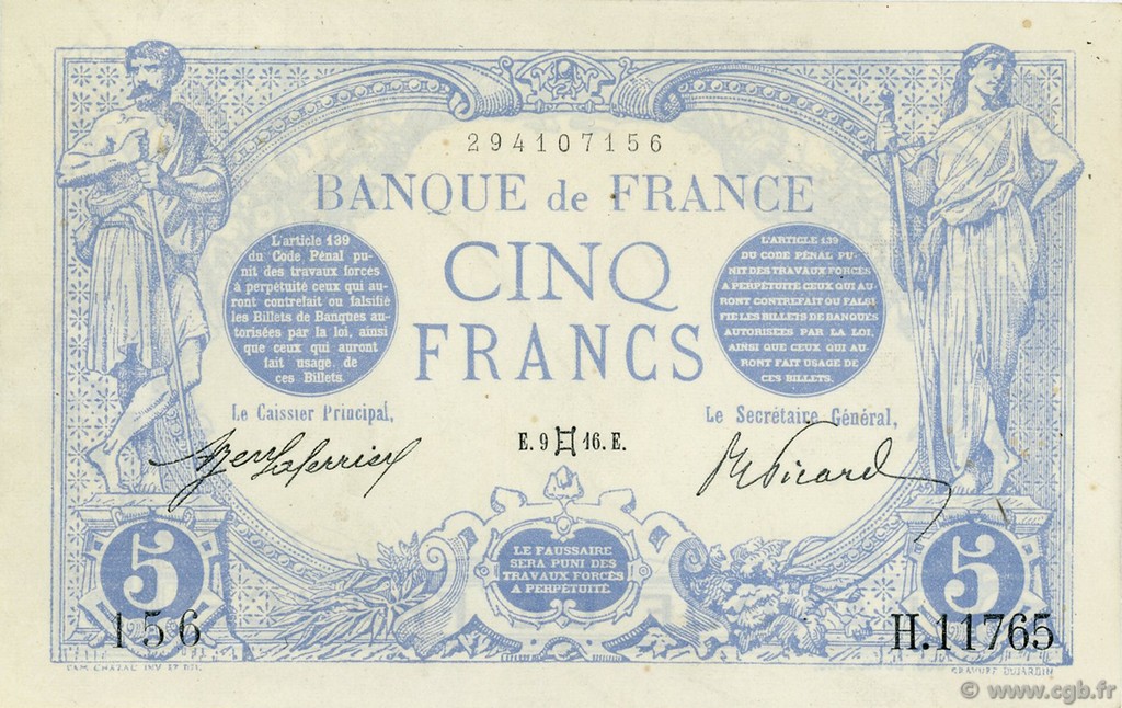 5 Francs BLEU FRANCE  1916 F.02.39 SUP