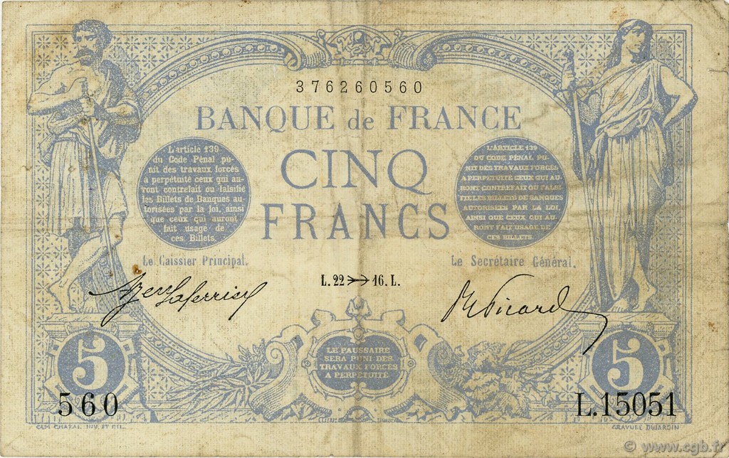 5 Francs BLEU FRANCE  1916 F.02.45 pr.TB