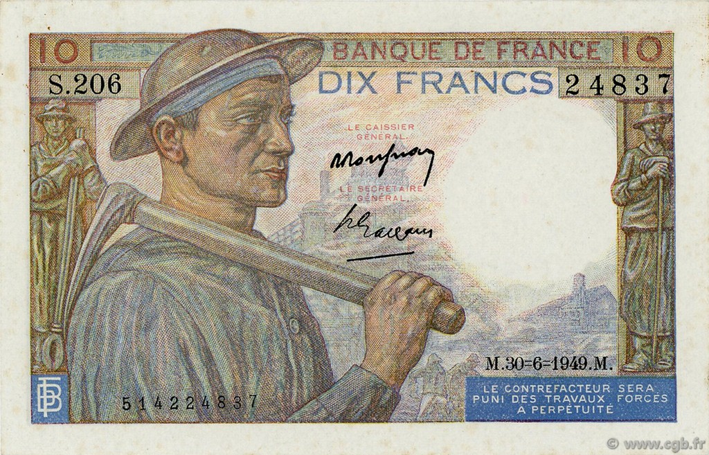 10 Francs MINEUR FRANCE  1949 F.08.22a SUP+