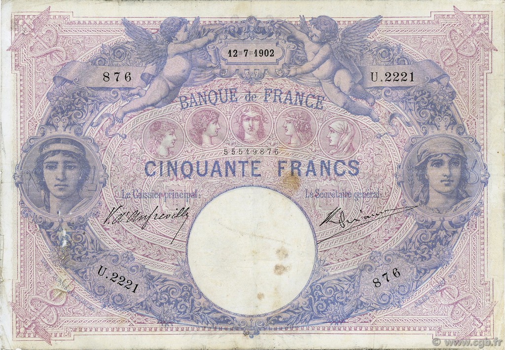 50 Francs BLEU ET ROSE FRANCE  1902 F.14.14 B+