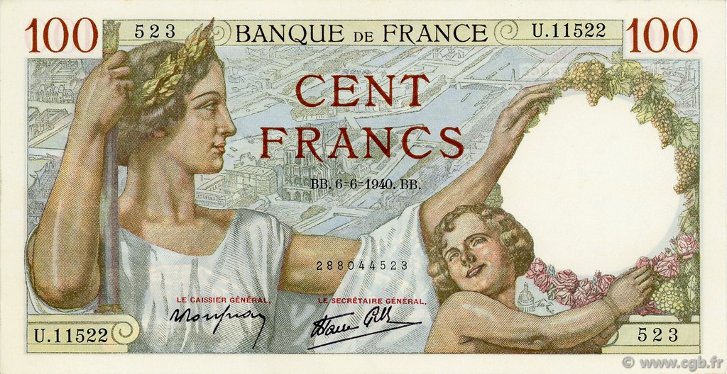100 Francs SULLY FRANCE  1940 F.26.31 NEUF