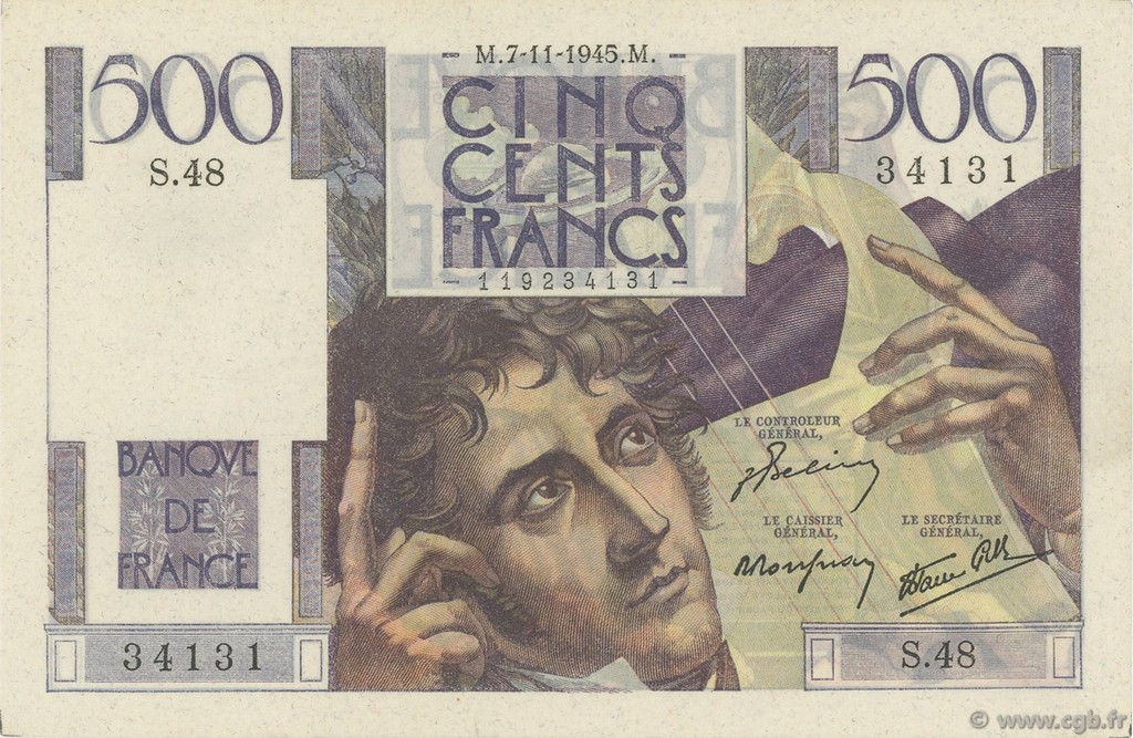 500 Francs CHATEAUBRIAND FRANCE  1945 F.34.03 SUP+