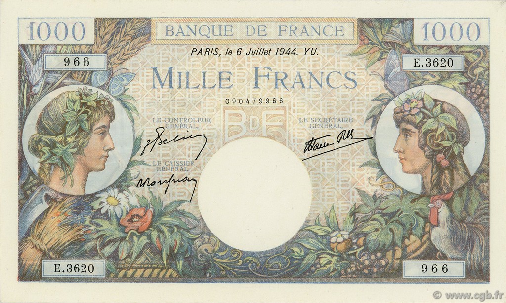 1000 Francs COMMERCE ET INDUSTRIE FRANCE  1944 F.39.10 NEUF