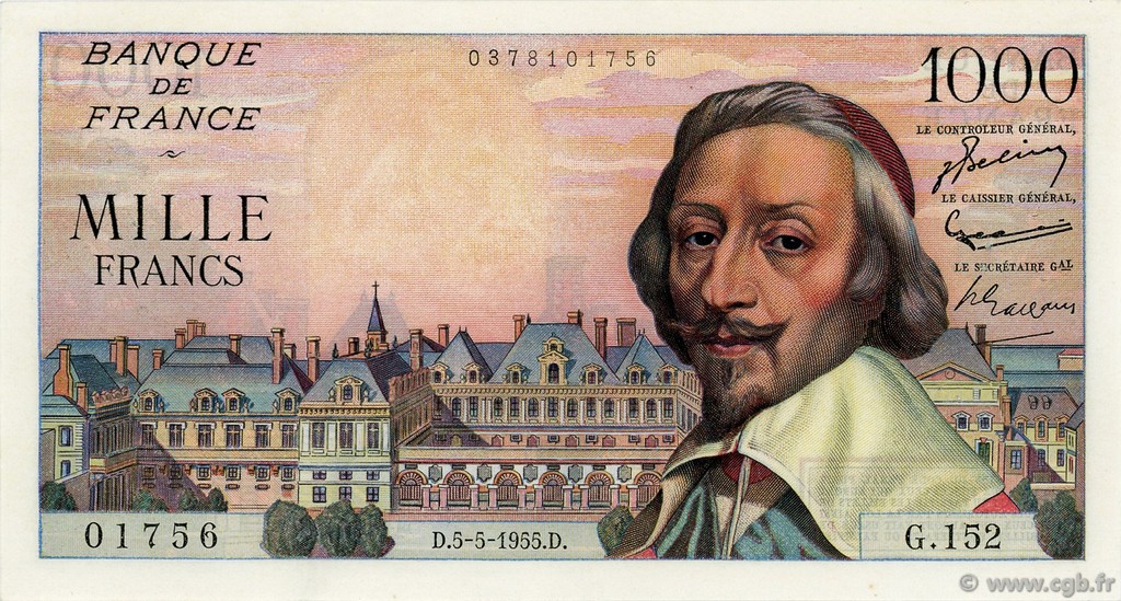 1000 Francs RICHELIEU FRANCE  1955 F.42.13 pr.SUP