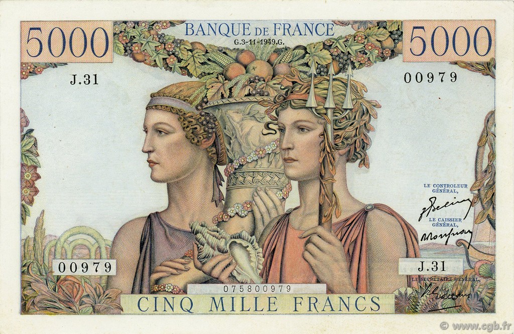 5000 Francs TERRE ET MER FRANCE  1949 F.48.02 pr.SUP