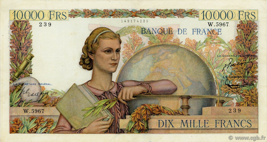 10000 Francs GÉNIE FRANÇAIS FRANCE  1953 F.50.68 TTB+