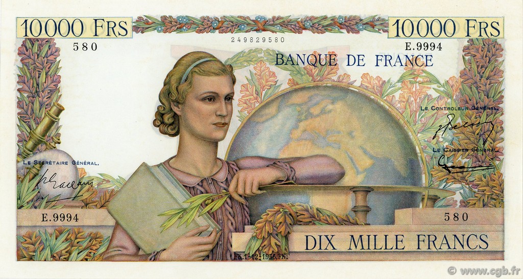 10000 Francs GÉNIE FRANÇAIS FRANCE  1955 F.50.77 SUP+