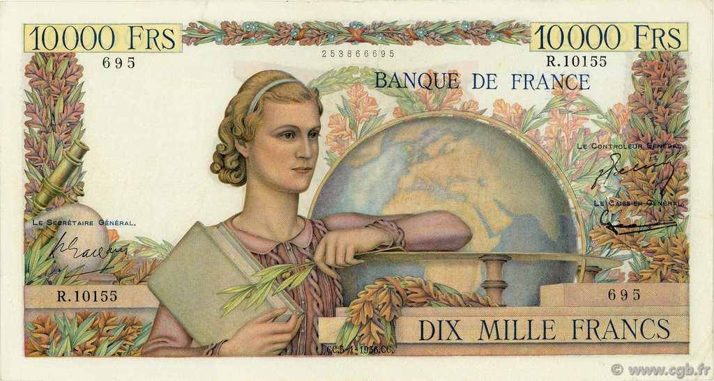 10000 Francs GÉNIE FRANÇAIS FRANCE  1956 F.50.78 TTB