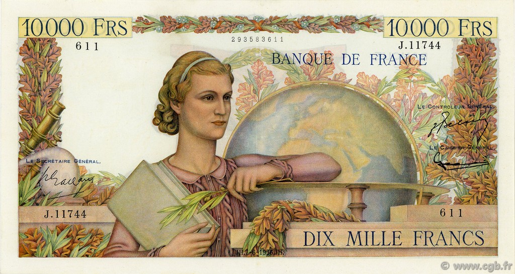 10000 Francs GÉNIE FRANÇAIS FRANCE  1956 F.50.81 SUP