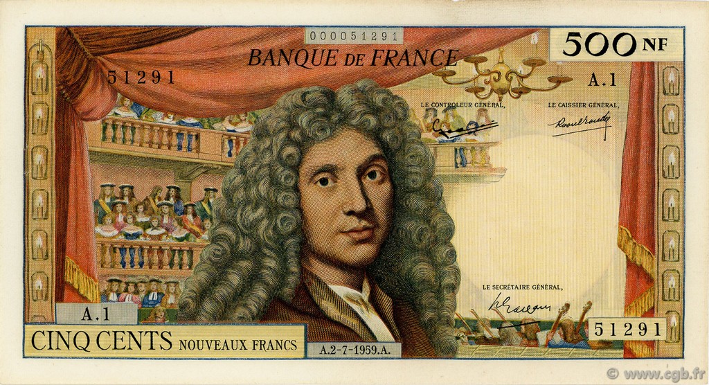 500 Nouveaux Francs MOLIÈRE FRANCE  1959 F.60.01 SUP+