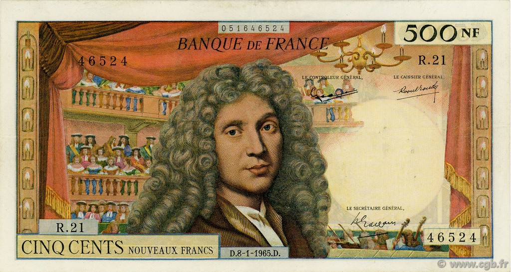 500 Nouveaux Francs MOLIÈRE FRANCE  1965 F.60.08 TTB