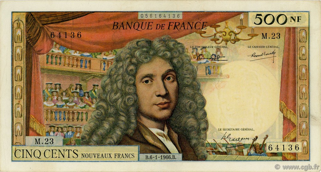 500 Nouveaux Francs MOLIÈRE FRANCE  1966 F.60.09 TTB+