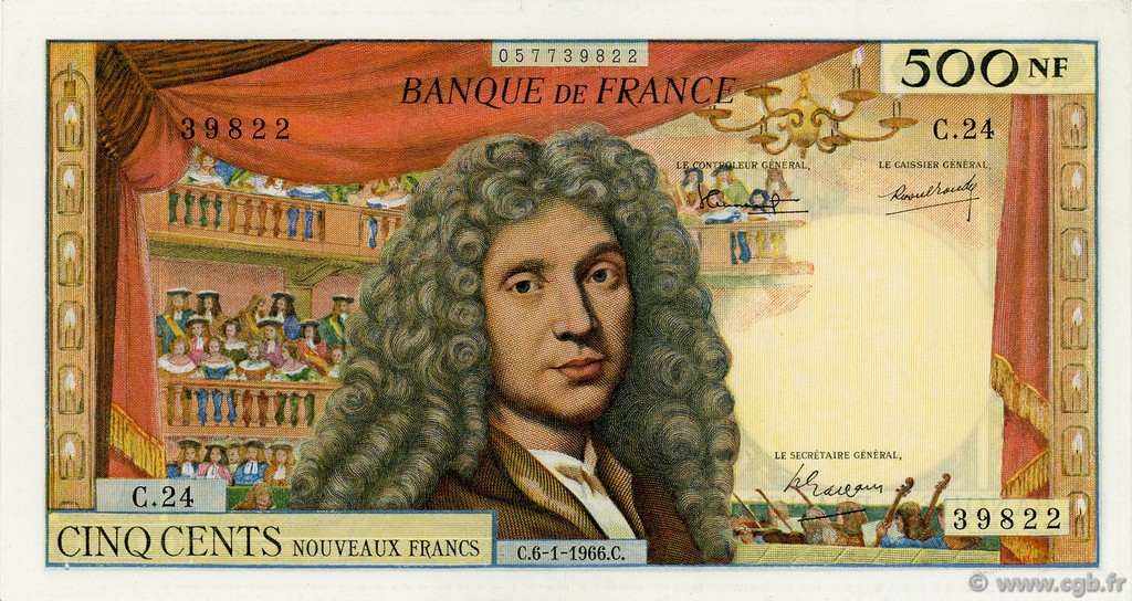 500 Nouveaux Francs MOLIÈRE FRANCE  1966 F.60.09 SUP