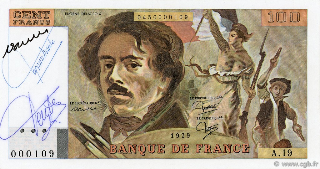 100 Francs DELACROIX modifié FRANCE  1979 F.69.03A19 SPL