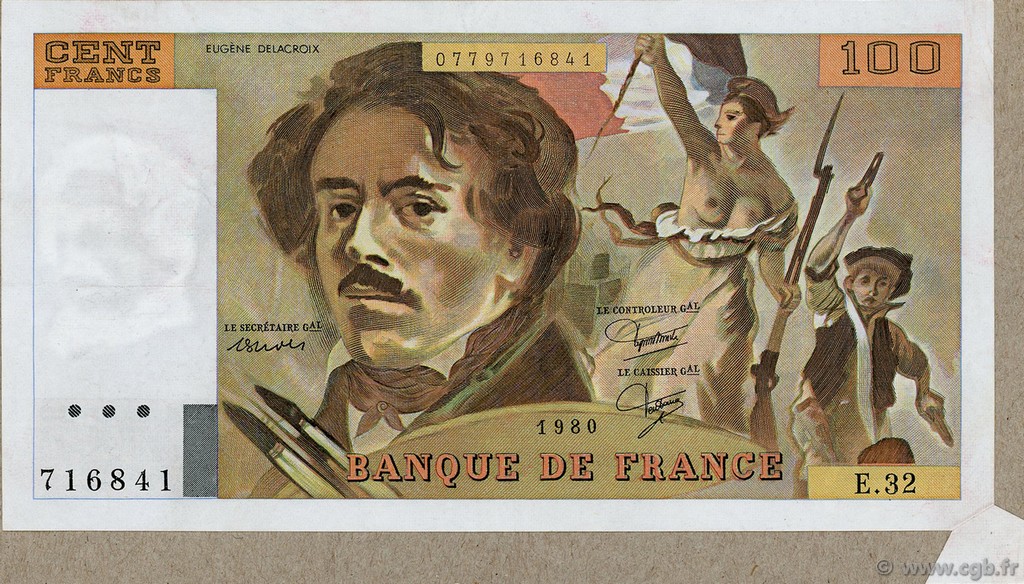 100 Francs DELACROIX modifié FRANCE  1980 F.69.04a SUP