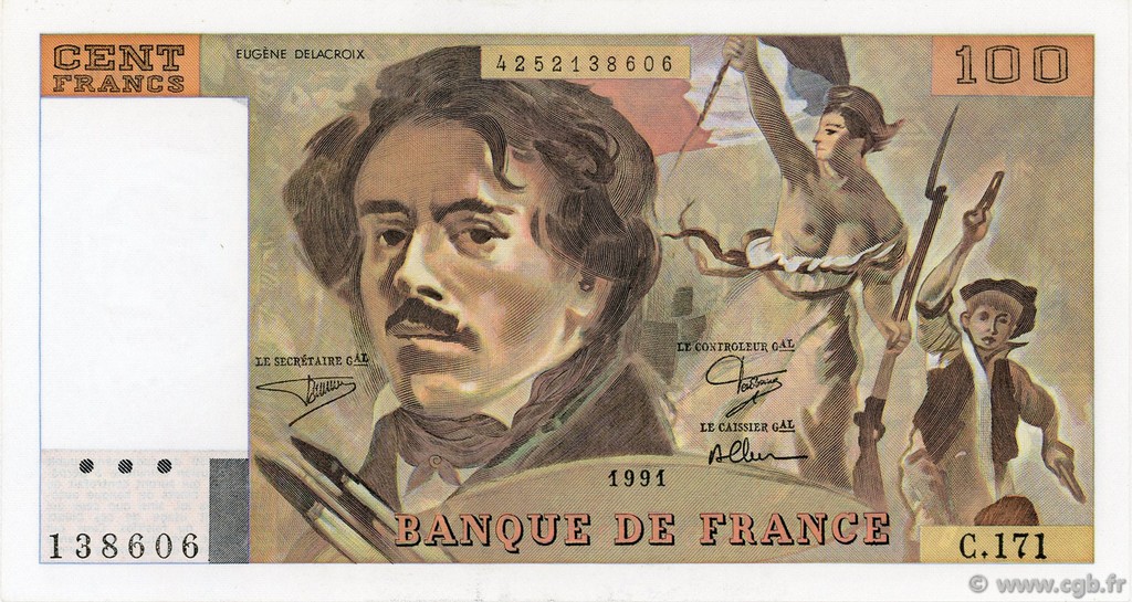 100 Francs DELACROIX imprimé en continu FRANCE  1991 F.69bis.03a2 pr.NEUF