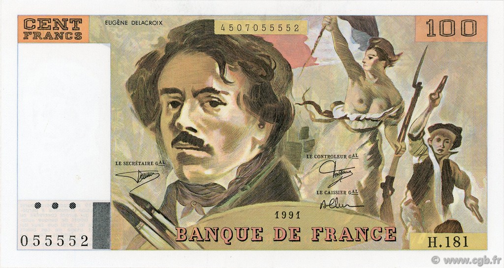 100 Francs DELACROIX imprimé en continu FRANCE  1991 F.69bis.03b1 SPL