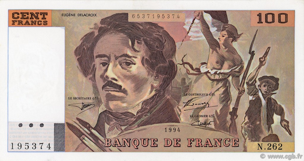 100 Francs DELACROIX 442-1 & 442-2 FRANCE  1994 F.69ter.01b SUP+