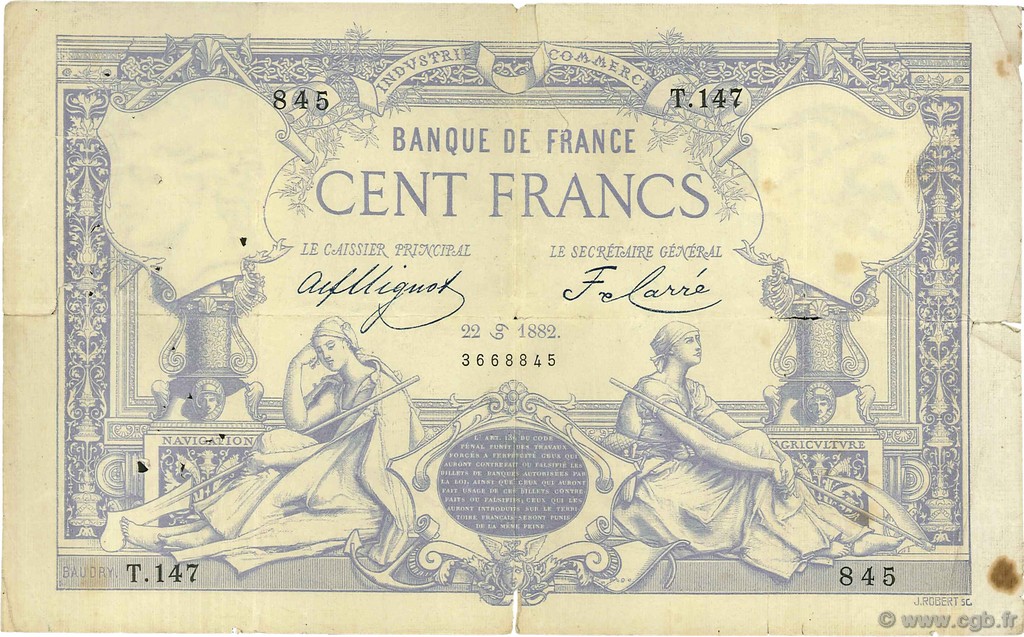 100 Francs type 1882 FRANCE  1882 F.A48.02 TB+