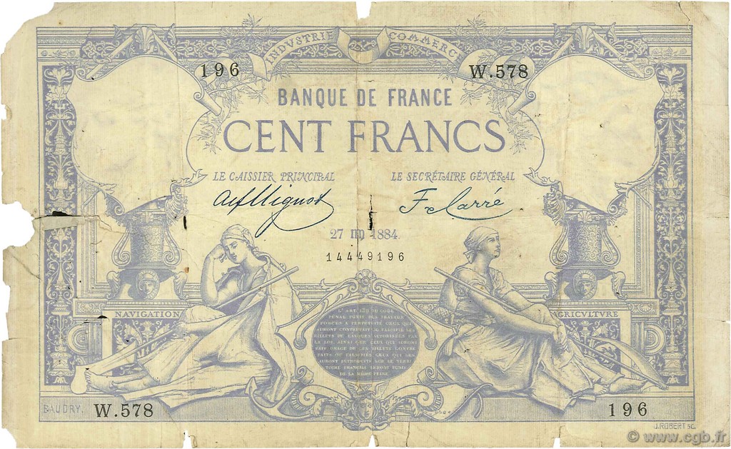 100 Francs type 1882 FRANCE  1884 F.A48.04 AB