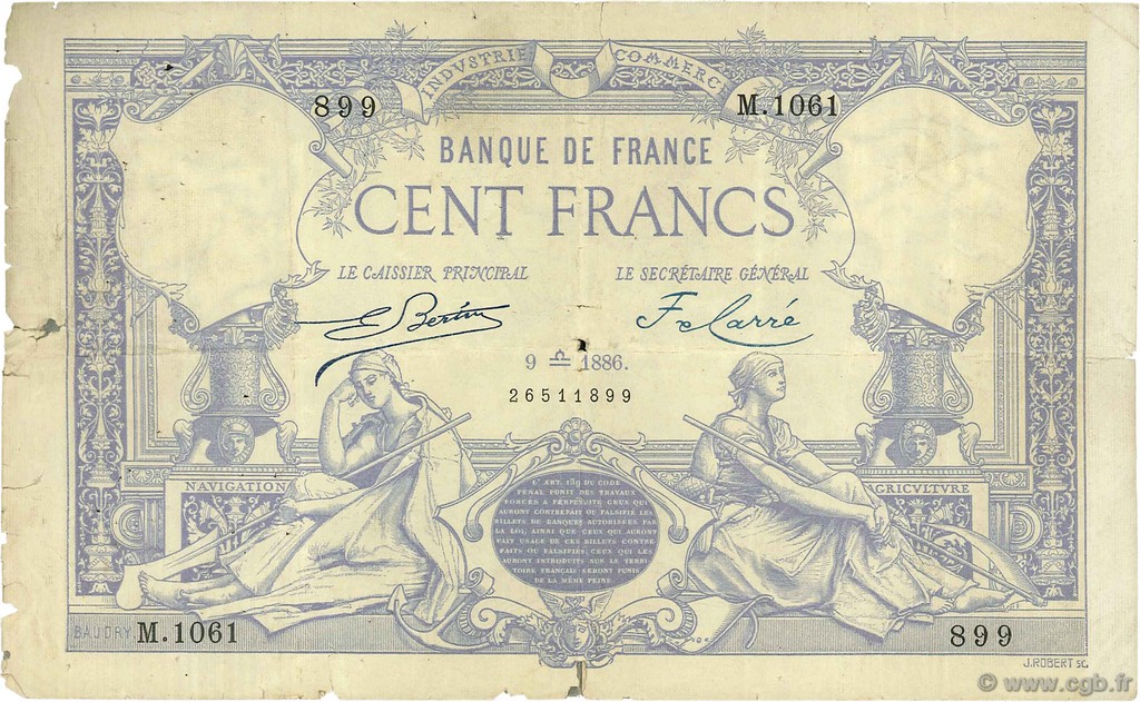 100 Francs type 1882 FRANCE  1886 F.A48.06 TB+