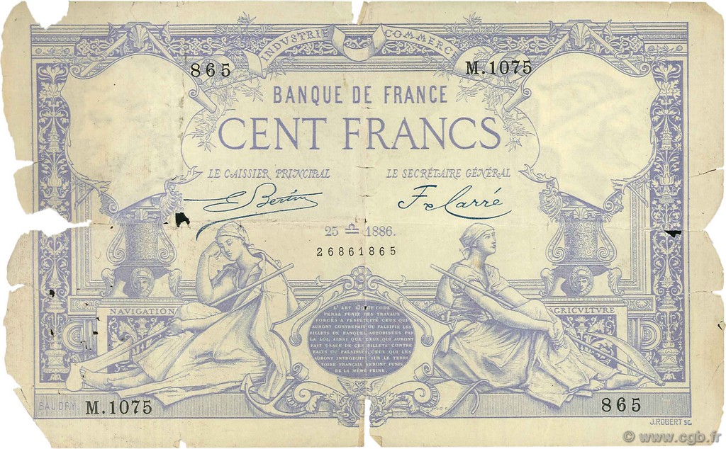 100 Francs type 1882 FRANCE  1886 F.A48.06 AB