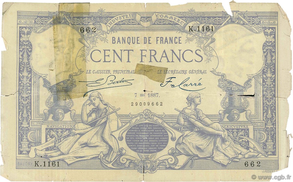 100 Francs type 1882 FRANCE  1887 F.A48.07 AB
