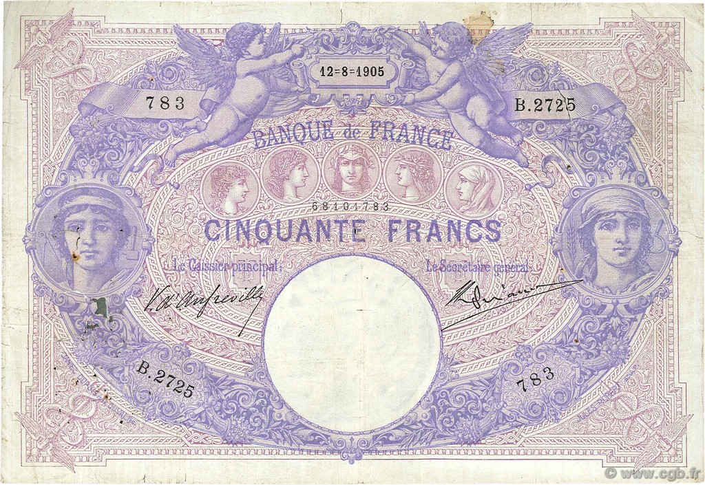 50 Francs BLEU ET ROSE FRANCE  1905 F.14.17 B+