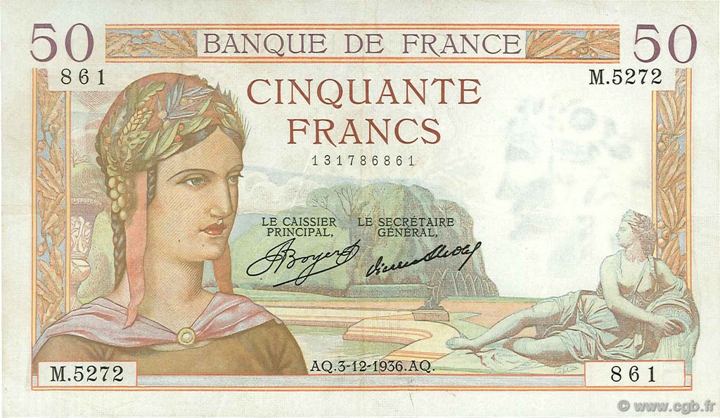 50 Francs CÉRÈS FRANCE  1936 F.17.32 TTB+