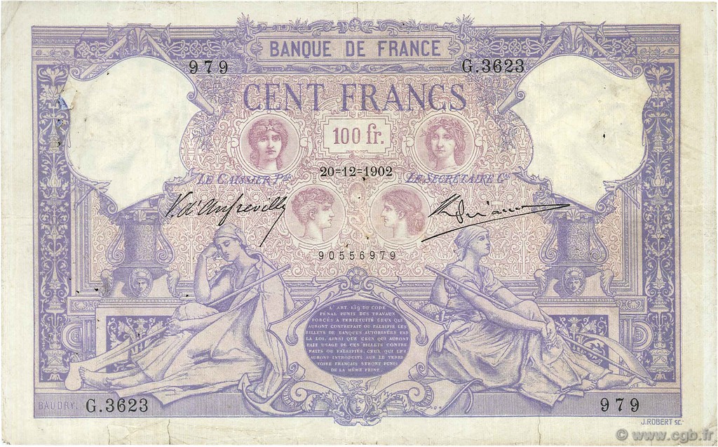 100 Francs BLEU ET ROSE FRANCE  1902 F.21.16 TB