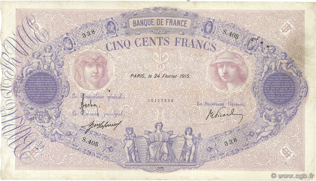 500 Francs BLEU ET ROSE FRANCE  1915 F.30.22 pr.TTB