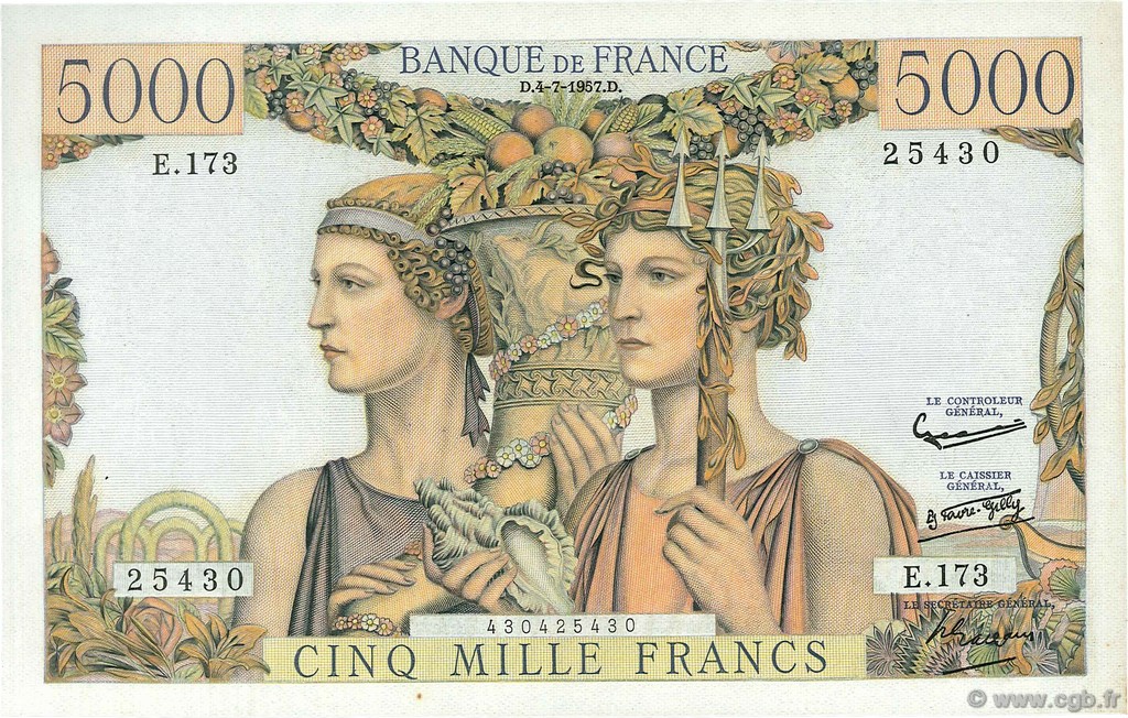 5000 Francs TERRE ET MER FRANCE  1957 F.48.16 SUP+